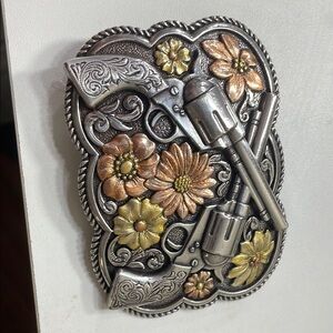 Floral Western Belt Buckle - Silver and Gold